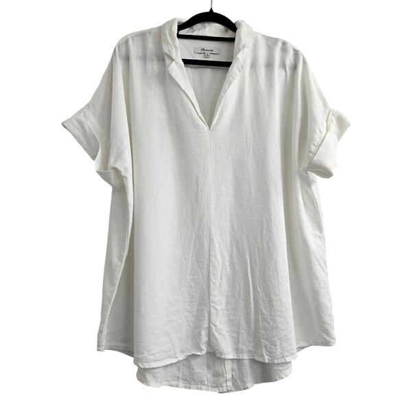 Madewell Women’s Linen Blend White Oversized Tunic Top Sz M Minimalist Coastal - Picture 1 of 7